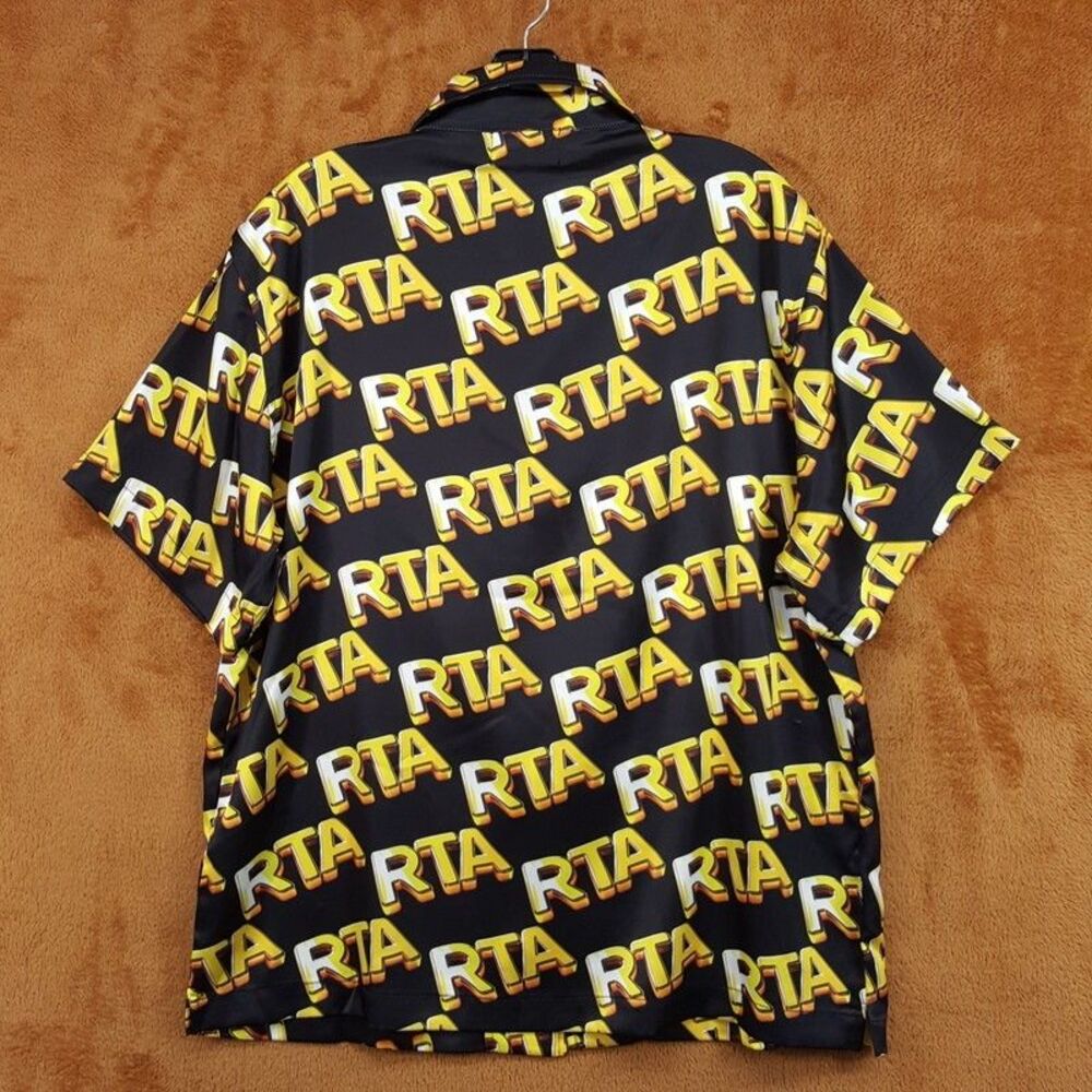 RTA Button Shirt Mens Small Black Gold Short Sleeve Logo NATHAN $160 - Picture 3 of 9